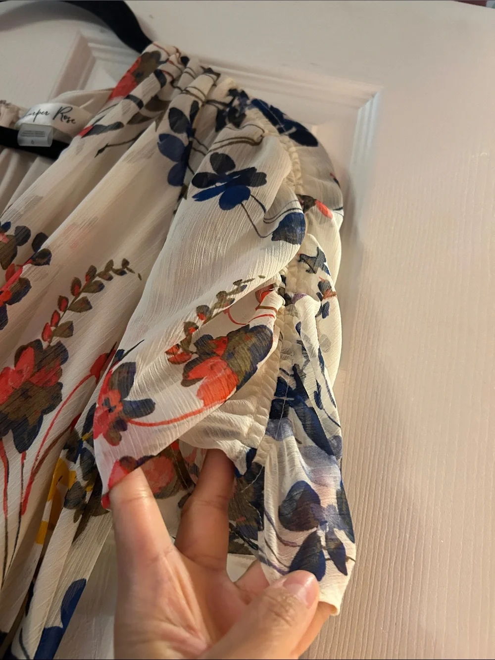 Cream Floral women’s Midi Dress with Puff Sleeves summer